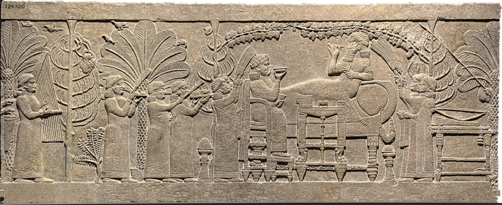 Nanquet scene of the Assyrian king Assurbanipal in Mesopotamian
