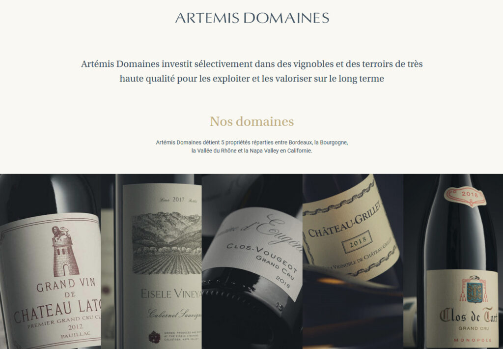 Homepge of Artémis Domaines